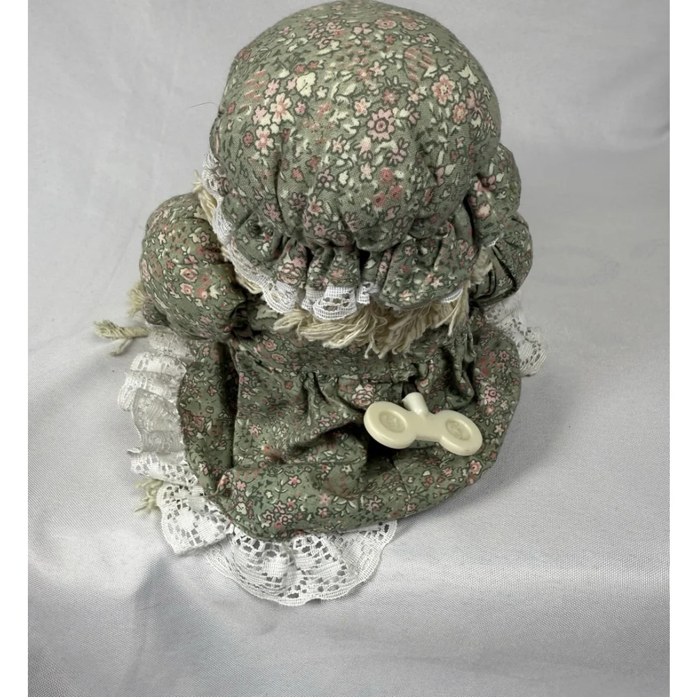 Vintage Mop Doll Shelf Sitter Yarn Porcelain Head WINDS UP PLAYS MUSIC Unique